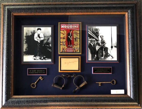 Harry Houdini Autographed Cut-out Shadowbox w- Handcuffs