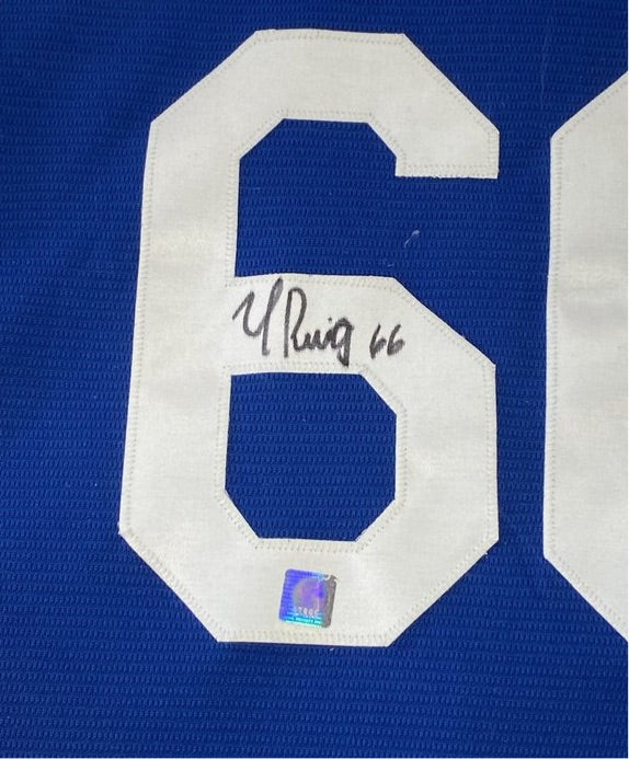 Yasiel Puig Los Angeles Dodgers Autographed Framed Jersey w/ Photos - Blue  – All In Autographs