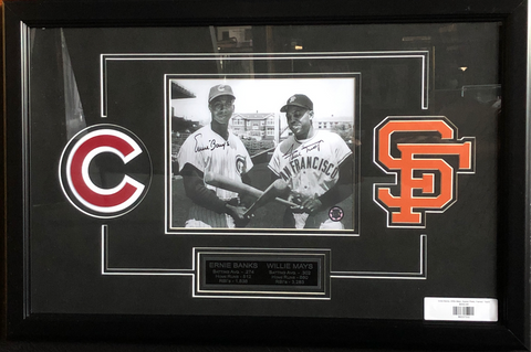 Ernie Banks, Willie Mays, Signed Photo, Framed, 15x24 - All In Autographs