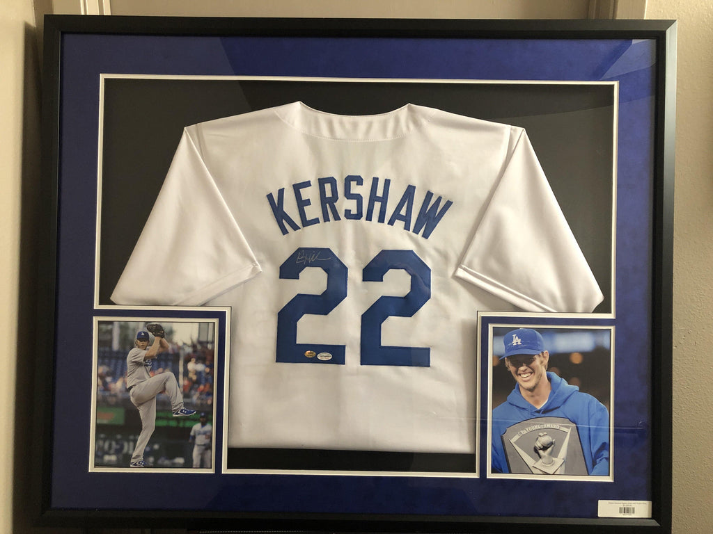Clayton Kershaw Autographed & Framed White Dodgers Jersey PSA COA