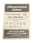 Orel Hershiser 1982 TCMA Albuquerque Dukes Minor League Baseball Card