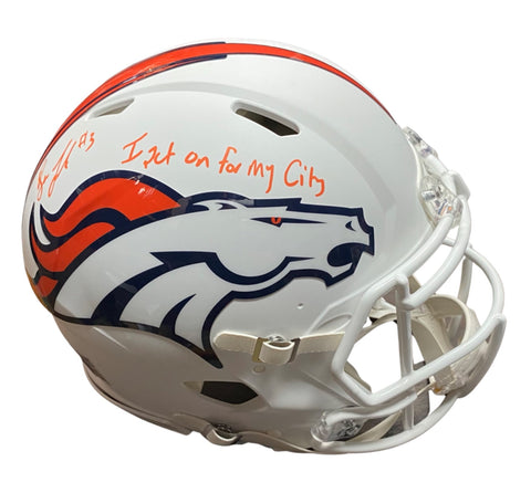 Drew Lock Signed Denver Broncos Full-Size Authentic On-Field Matte White Speed Helmet Inscribed “I Put On For My City” JSA