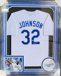 Magic Johnson Los Angeles Dodgers Framed Signed Jersey - White - PSA