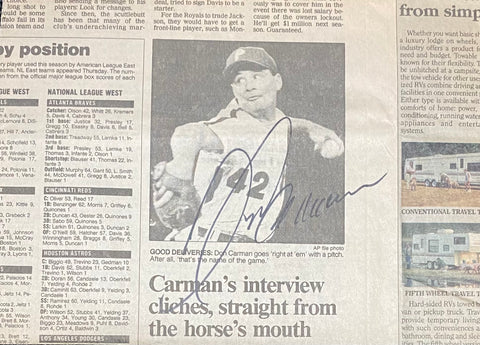 Don Carman signed newspaper clipping, Philadelphia Phillies