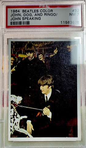 John Lennon 1964 The Beatles Color, John, Dog, and Ringo Topps Trading Card #32 PSA Mint 7