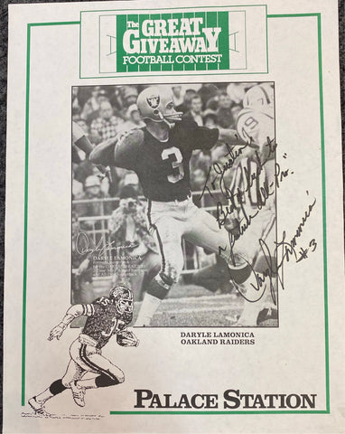 Daryle Lamonica signed Great Giveaway Football Contest flyer