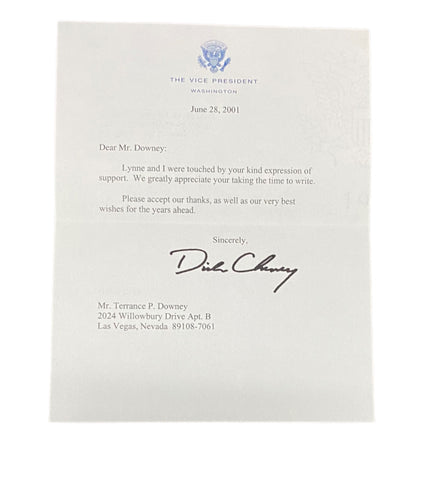 Dick Cheney signed letter, Vice President Official Business
