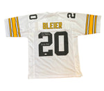 Autographed jersey of Rocky Bleier of the Pittsburgh Steelers, inscribed with "4X SB Champs"
