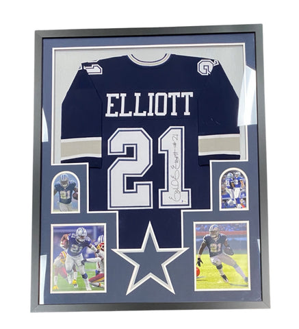 Ezekiel Elliot Signed 34x42 Custom Framed Jersey Display with Photos Beckett COA