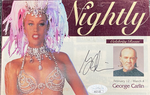George Carlin Signed "Nightly, Celebrity Room" Advertisement w/ Showgirl