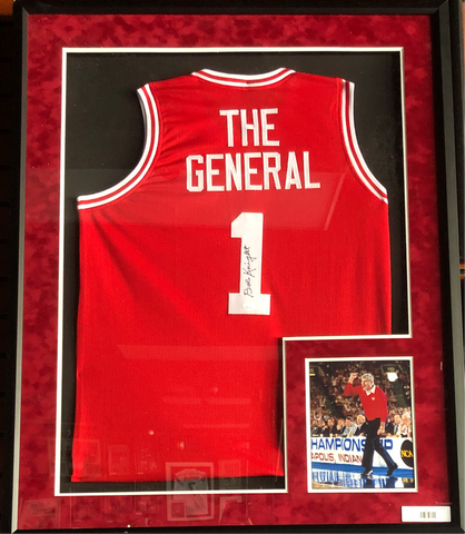 Bobby Knight Signed Jersey with Photos The General Framed Indiana Red - All In Autographs