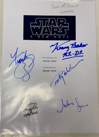 Star Wars "A New Hope" - Cast signed script cover page: Frank Oz, Kenny Baker, Julian Glover, Peter Mayhew, Ian McDiarmid, Billy Dee William