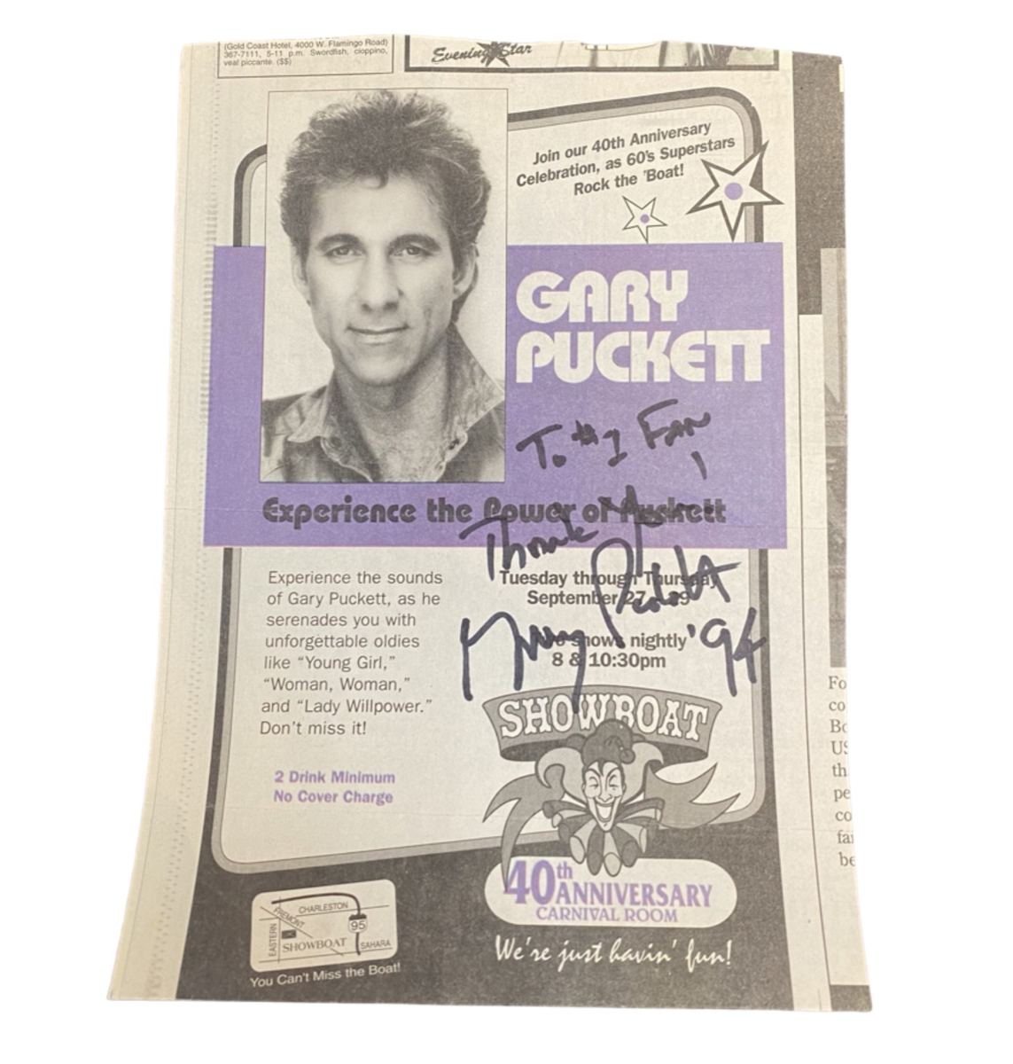 Gary Puckett Signed Newspaper Clipping All In Autographs