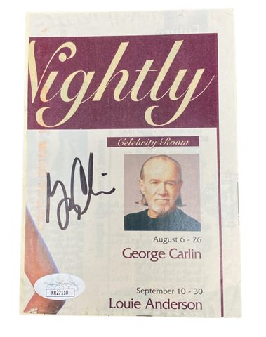 George Carlin "Nightly, Celebrity Room" Signed Advertisement