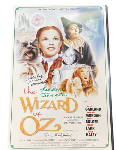 Wizard of Oz Movie Poster 16x24 signed by MIckey Carroll Karl Stover and Donna Stewart-Holloway JSA COA
