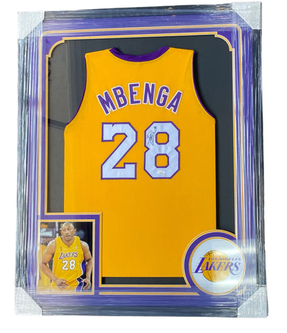 D.J. Mbenga Los Angeles Lakers Autographed Framed Jersey - Yellow
