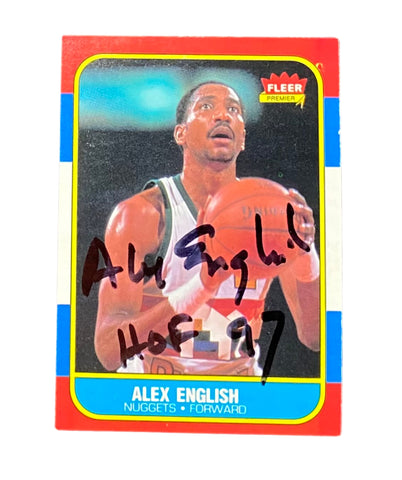 Alex English Signed 1986 Fleer Premier Denver Nuggets Trading Card